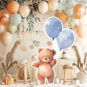 BEER baby groot decor Knipsel partij rekwisieten, schattige beer Verjaardag standee, WOODLAND schattige achtergrond, afdrukbare grote rekwisieten voor Feestdecoratie