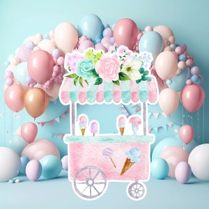GELADO bebê grande decoração Recorte adereços de festa, sorvete Standee de aniversário, caminhão de sorvete cenário adorável, grandes adereços imprimíveis decoração de festa