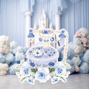 Prinses groot decor Knipsel, babymeisje Verjaardag standee, grillige Bloemenprinses, magisch Betoverd feest, blauw afdrukbaar decoratiefeest