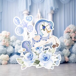 Prinses groot decor Knipsel, babymeisje Verjaardag standee, grillige Bloemenprinses, magisch Betoverd feest, blauw afdrukbaar decoratiefeest