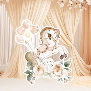 Prinses groot decor knipsel, babymeisje verjaardag standee, grillige bloemenprinses, magisch betoverd feest, beige neutraal afdrukbaar decor