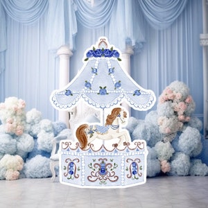 Prinses groot decor Knipsel, babymeisje Verjaardag standee, grillige Bloemenprinses, magisch Betoverd feest, blauw afdrukbaar decoratiefeest