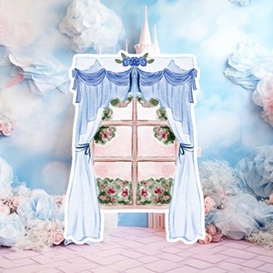 Grande découpe de décoration de princesse, voyageur debout d'anniversaire de petite fille, princesse florale fantaisiste, fête enchantée magique, fête de décoration imprimable bleue