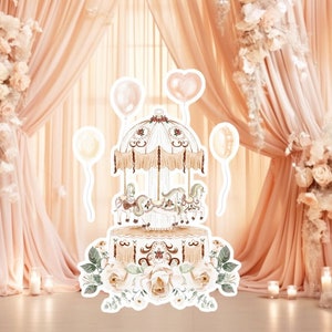 Prinses groot decor knipsel, babymeisje verjaardag standee, grillige bloemenprinses, magisch betoverd feest, beige neutraal afdrukbaar decor