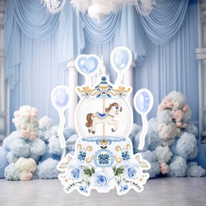 Prinses groot decor Knipsel, babymeisje Verjaardag standee, grillige Bloemenprinses, magisch Betoverd feest, blauw afdrukbaar decoratiefeest