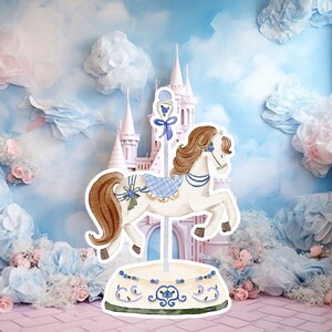 Prinses groot decor Knipsel, babymeisje Verjaardag standee, grillige Bloemenprinses, magisch Betoverd feest, blauw afdrukbaar decoratiefeest