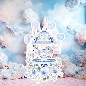 Prinses groot decor Knipsel, babymeisje Verjaardag standee, grillige Bloemenprinses, magisch Betoverd feest, blauw afdrukbaar decoratiefeest