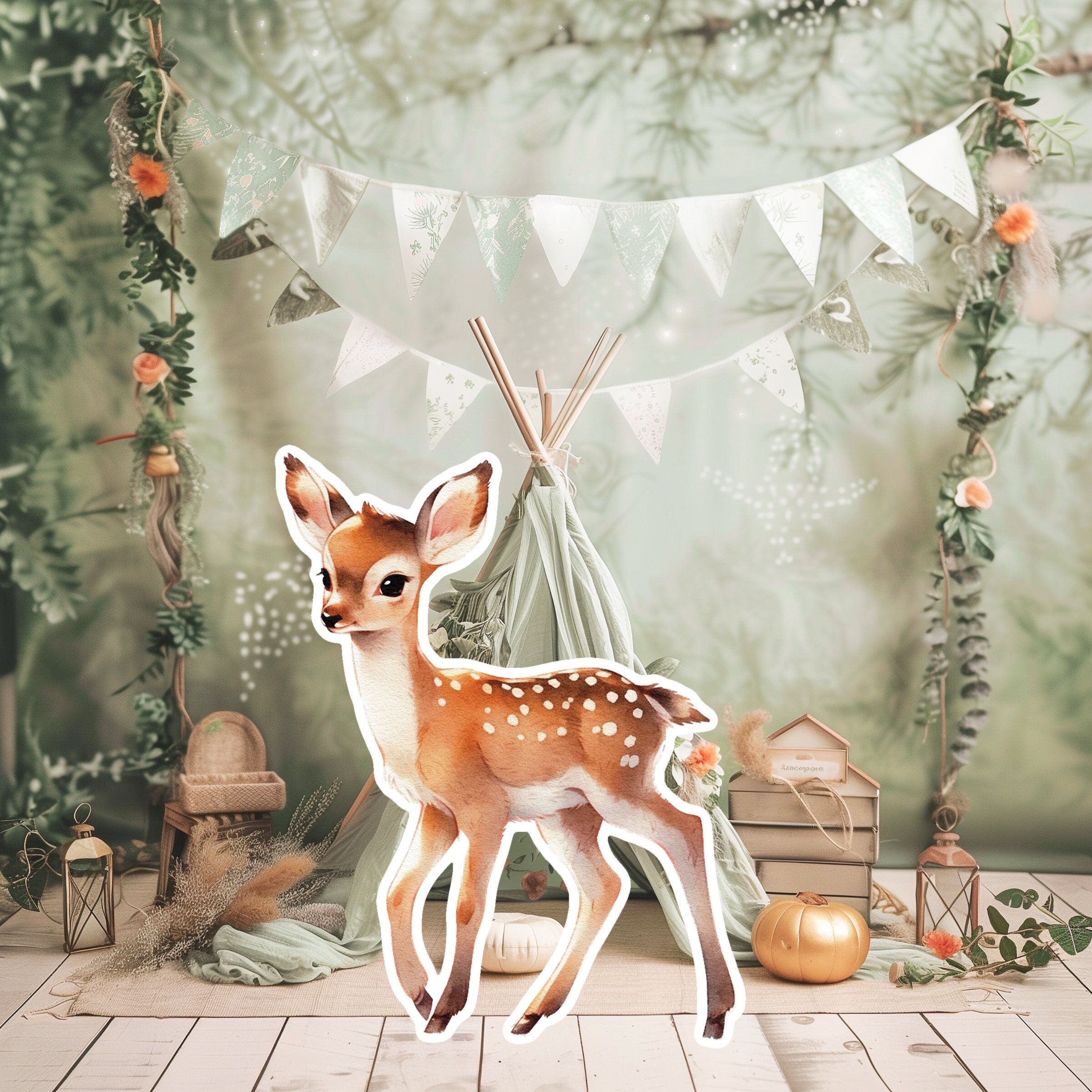 DEER baby big decor Cutout party props, cute DEER Birthday standee, WOODLAND adorable backdrop, printable big props for party decoration