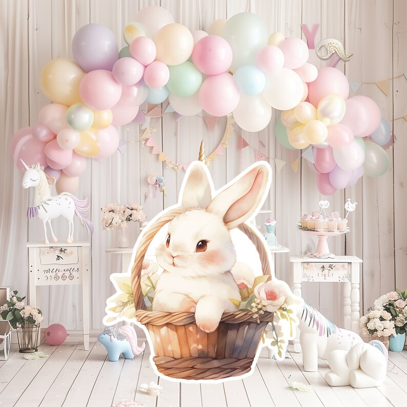 White Rabbit Prop Bunny Baby Big Decor Cutout Party Props, Cute Rabbit Birthday Standee ...