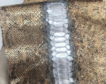 Gold and Silver Genuine Python Leather, Real Snake Leather, Thick 0,7mm(2 oz)