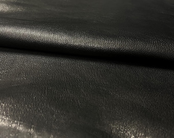 Black Milled Goat Leather Hide: Soft, Thick, Semi-Veg Tanned (1.0mm)