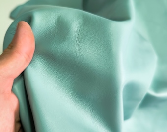 May include: A piece of soft, light blue leather with a smooth, textured surface.
