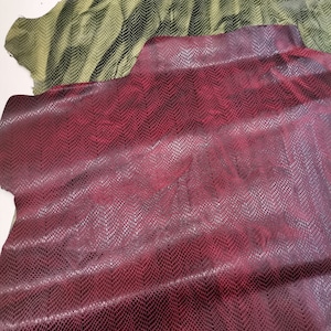Può includere: Due pezzi di pelle di serpente, uno di colore verde scuro e l'altro di colore rosso bordeaux scuro.