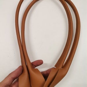 Leather shoulder handles for bags, Pair or rounded, genuine leather handles for bags length 73cm 29 inches Tan