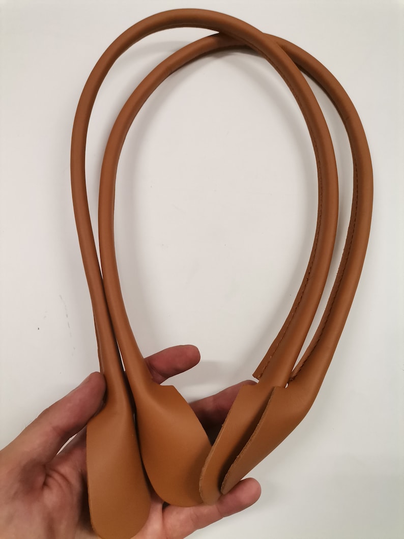 Leather shoulder handles for bags, Pair or rounded, genuine leather handles for bags length 73cm 29 inches Tan