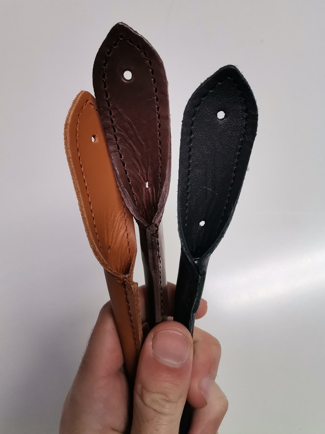 Leather Handles for Bags, Pair of Leather Handbag Handles, Rounded and