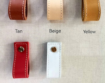 Leather drawer pulls, furniture leather knobs for cabinet doors, stitched and rectangle, width 2,5 cm (1" inch)
