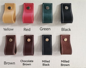 Leather drawer pulls, furniture leather knobs for cabinet doors, stitched and rectangle, width 3 cm (1" 3/16 inches)