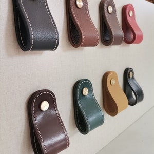 Stitched Leather Drawer Pulls: Cabinet Door Knobs, Solid Brass Hardware