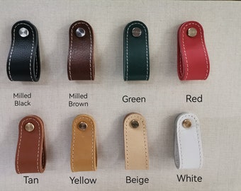 Leather drawer pulls, furniture leather knobs for cabinet doors, stitched and  rounded, width 2,5 cm (1" inch)