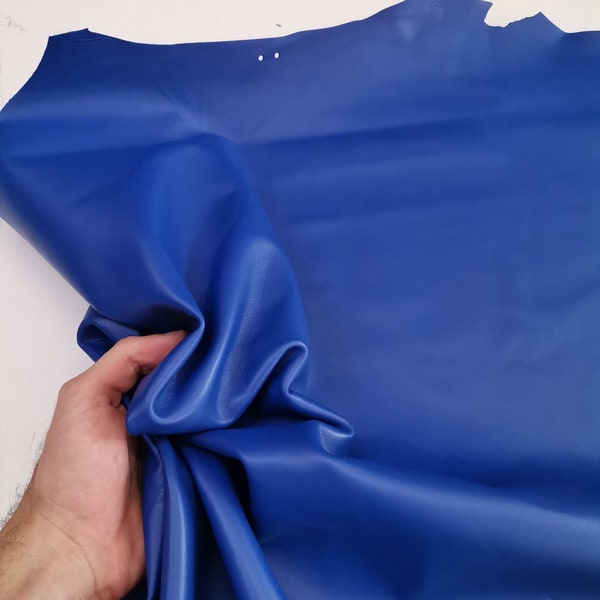 Sheep genuine leather, lambskin nappa leather hide for crafts col. royal blue, thick. 0,9mm (2 1/2oz)