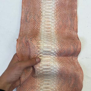 Genuine python leather, real snake leather color vintage rose, long and wide snakeskin of thick 1,0mm(2 1/2 oz)