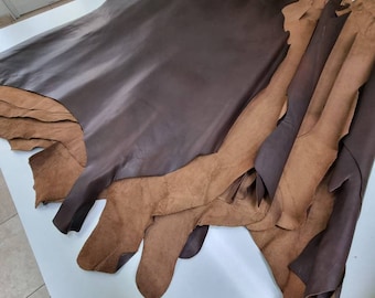 Dark Brown Goat Leather for Crafts, Genuine goatskin hide, Thick. 1,1mm (3 oz)