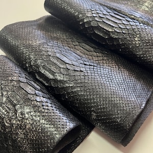 Cuir de python, véritable peau de serpent couleur argent noir, cuir de serpent long et large pour travaux manuels et projets de bricolage, d'une épaisseur de 1,0 mm (2,5 oz)