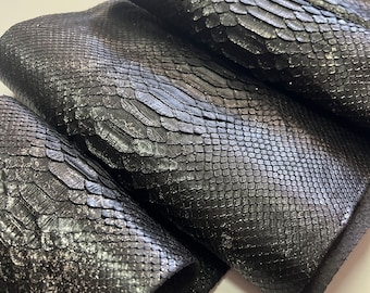Oryginalna skóra węża pytona, czarno-srebrna, grubość 1,0 mm (2,5 uncji)