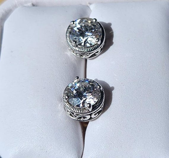 Vintage Solid 925 Sterling Silver Stud Earrings - image 8