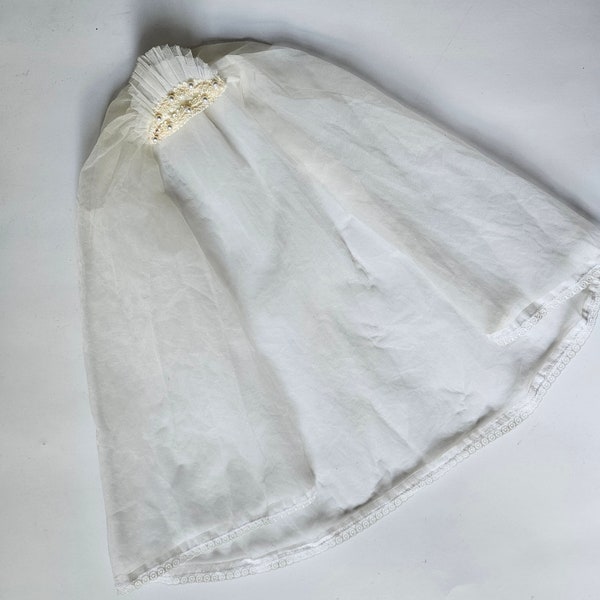 Vintage Wedding Veil, Hand Beaded, White Pearl Beads