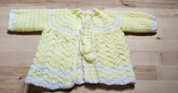 Vintage, Lemon Yellow, Hand Knit, Baby Sweater - image 1