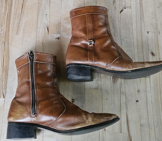 Vintage Dark Brown Leather Side-Zip Ankle Boots Men Antique Brown Side Zipper Ankle Boots, Brown Ankle High  main image 2