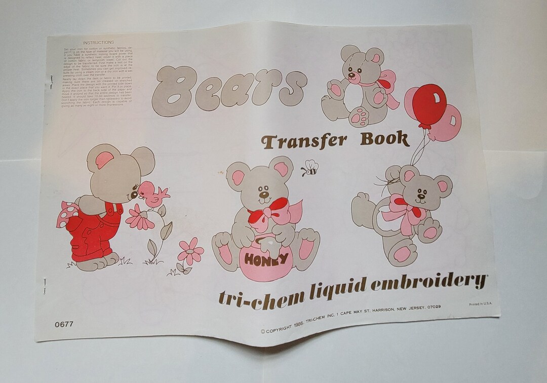 Vintage, Tri Chem, Hot Iron, Transfer Book 0677, Bears, Liquid