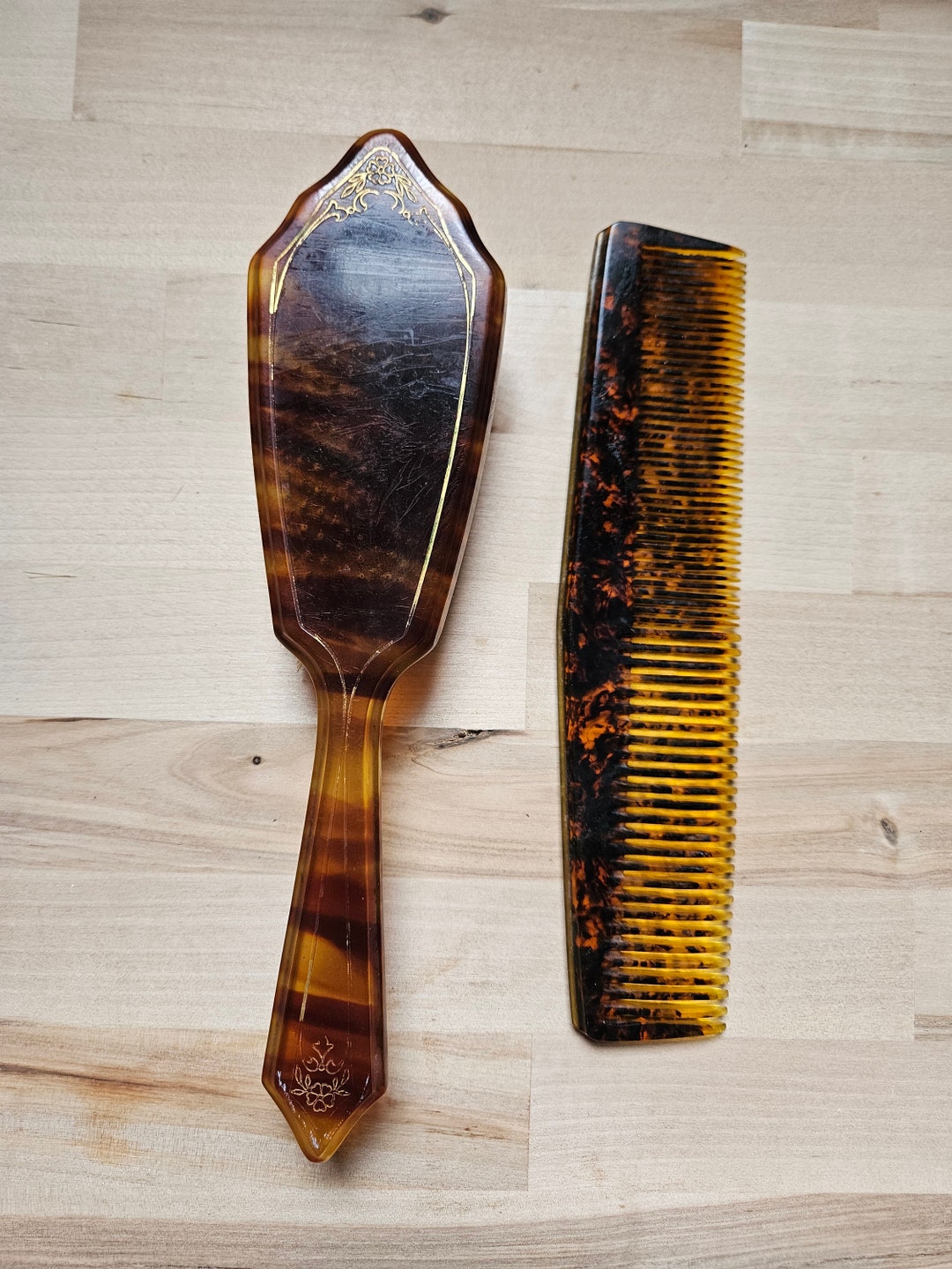 Vintage Fiborloid Tortoise Shell Comb and Hairbrush Vanity - Etsy