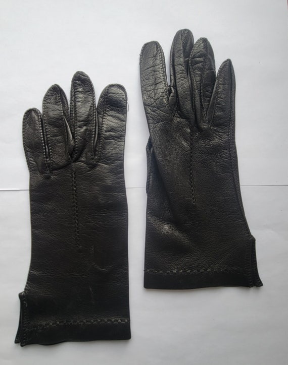 Vintage, Black, Leather Gloves, Driving Gloves, F… - image 1