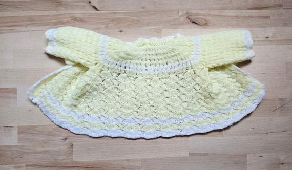 Vintage, Lemon Yellow, Hand Knit, Baby Sweater - image 3