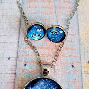 Jewelry set owl, snowy owl, snowflakes
