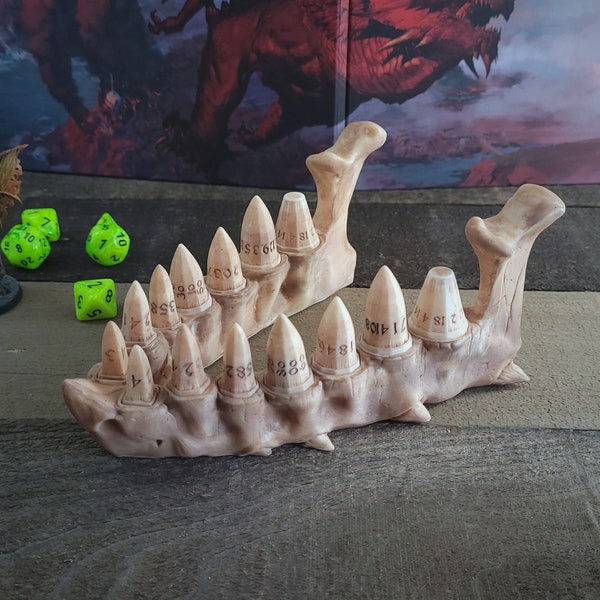 Dragon Fang Dice Set with Jawbone Stand