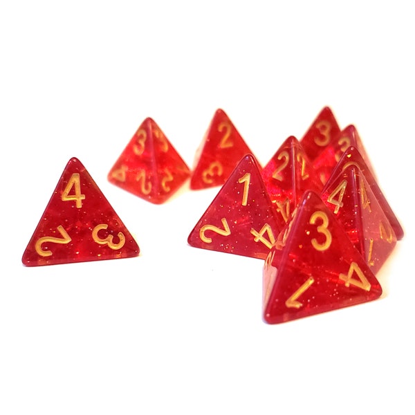 Healing Dice D4 10ct | Red Gold Sparkle Dice | Supreme Potion 10xD4 | Role Playing Game RPG