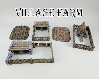 Verspreidterreinset dorpsboerderij en vee: 28/32 mm miniatuur-RPG-accessoires