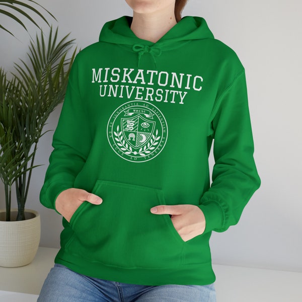 Sudadera con capucha unisex de mezcla pesada de la Universidad Cthulhu Miskatonic