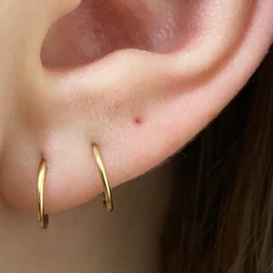 Gold Hoop Hugger Earrings, Pair or Single, Minimal Earrings, Silver Hugger Hoops, Helix Earring, Sterling Silver Hoops