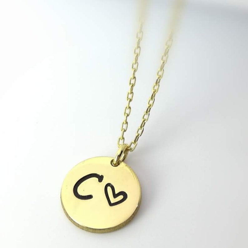 Personalized Disc Engraved Necklace Sterling Silver Initial Disc Pendant Initial Tag Personalized Gift Her