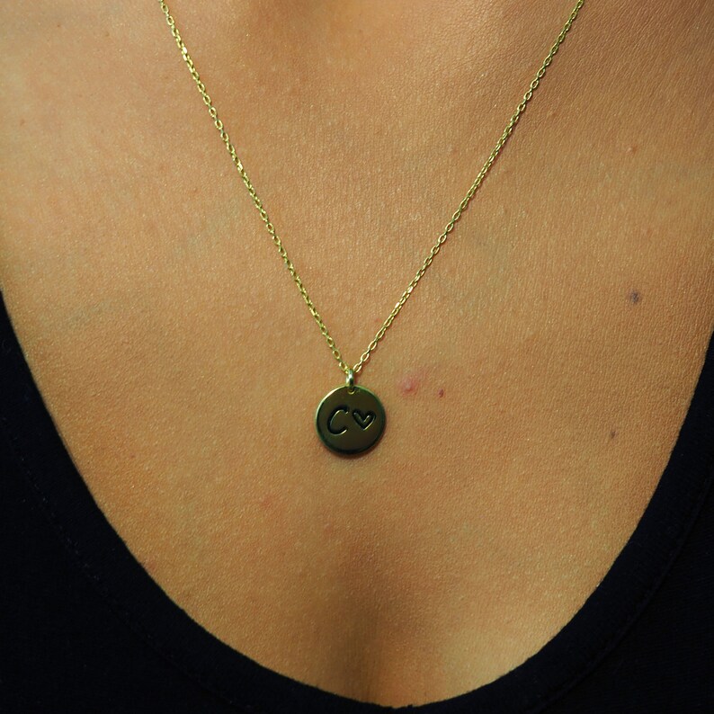 Personalized Disc Engraved Necklace Sterling Silver Initial Disc Pendant Initial Tag Personalized Gift Her