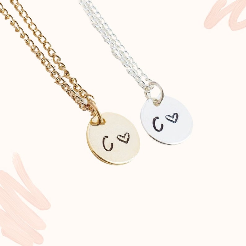 Personalized Disc Engraved Necklace Sterling Silver Initial Disc Pendant Initial Tag Personalized Gift Her