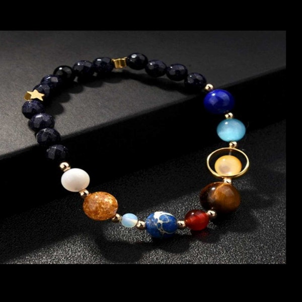 Universe Galaxy the Eight Planets Bracelet- Holiday Gift -Solar System Natural Stone Bead Bracelet -Yoga Chakra Bracelet