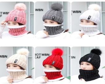 Buy One Get Scarf Free| Women Pom Beanie Hat with Scarf Set | Gift sets l Cap with Fleece Lined