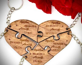 Personalized Family Keychain Valentines Gift for Best Friend Gift Heart Puzzle Keychain Gift for mom Jigsaw wooden custom Key Ring.