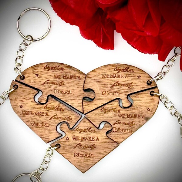 Personalized Family Keychain Valentines Gift for Best Friend Gift Heart Puzzle Keychain Gift for mom Jigsaw wooden custom Key Ring.